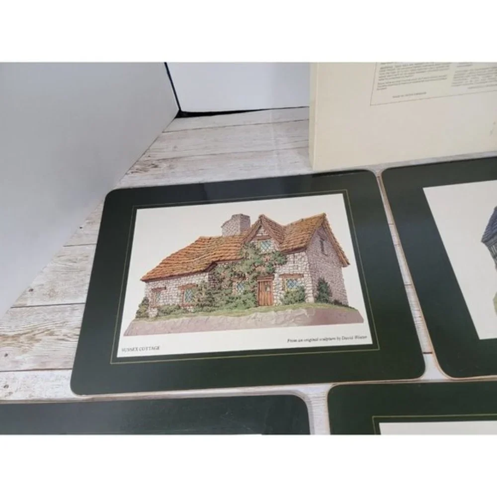David‎ Winter English Cottages Placemats 7 Different Scenes Cork Back box bottom